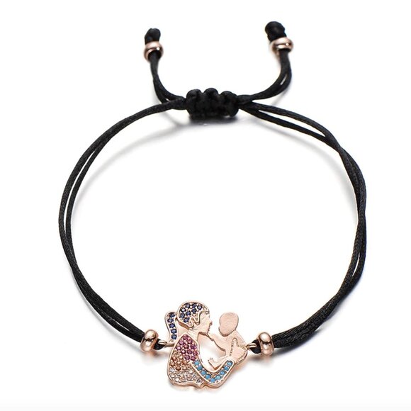 Mom & Baby Newborn New Mom Rose Gold Black String Bracelet - Picture 1 of 3